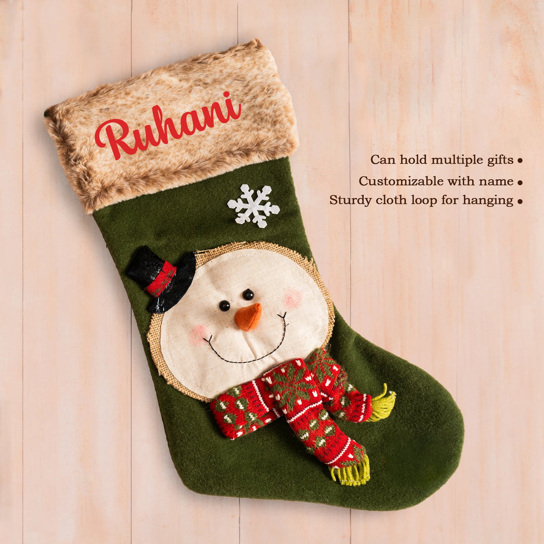 Personalized Green Snowman Stocking
