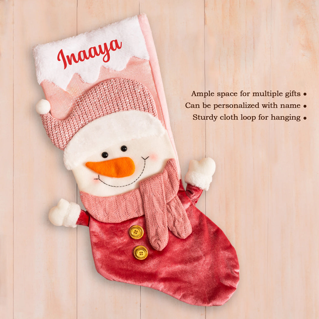 Personalized Pink Snowman Stocking