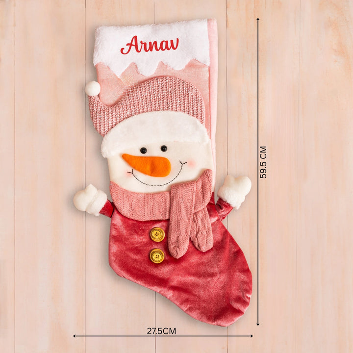 Personalized Pink Snowman Stocking