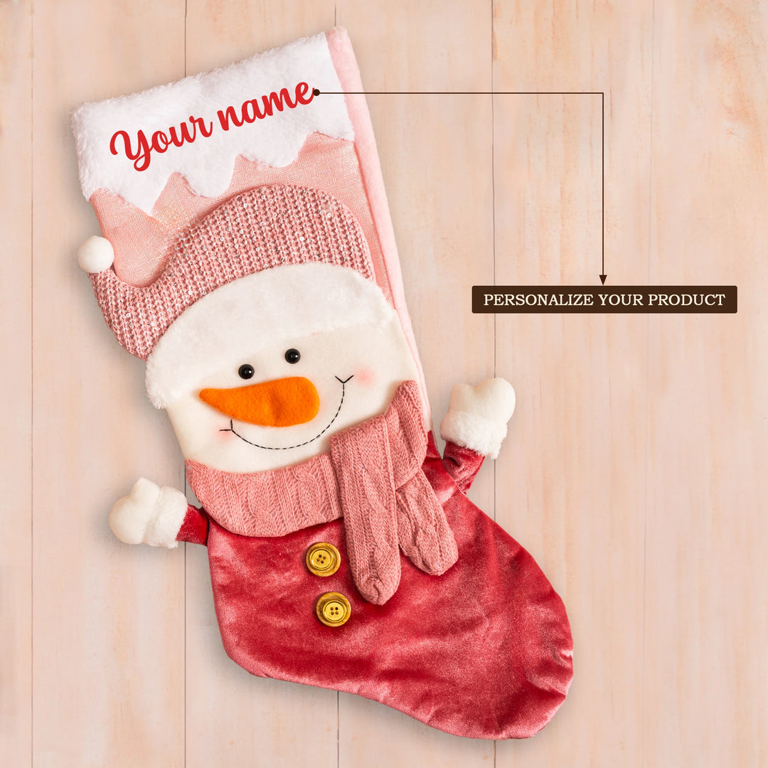 Personalized Pink Snowman Stocking