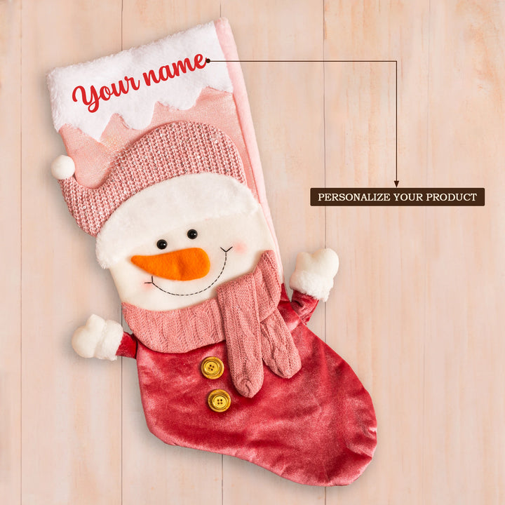 Personalized Pink Snowman Stocking