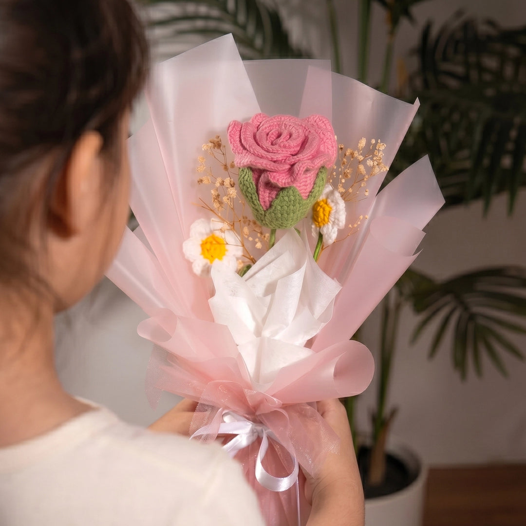 Handcrafted Rose and Daisy Crochet Bouquet