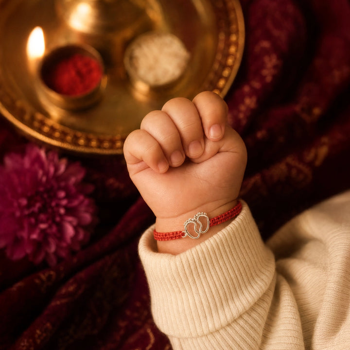 silver rakhi authenticity card baby footprint design