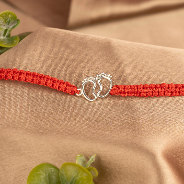 baby footprint 925 silver rakhi charm on cotton thread