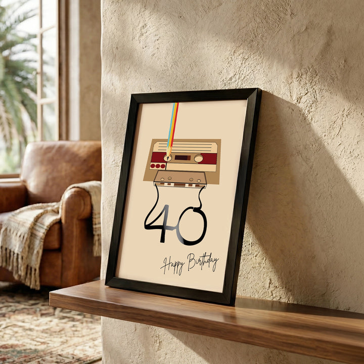 retro cassette personalized birthday wall art a4 black milestone india