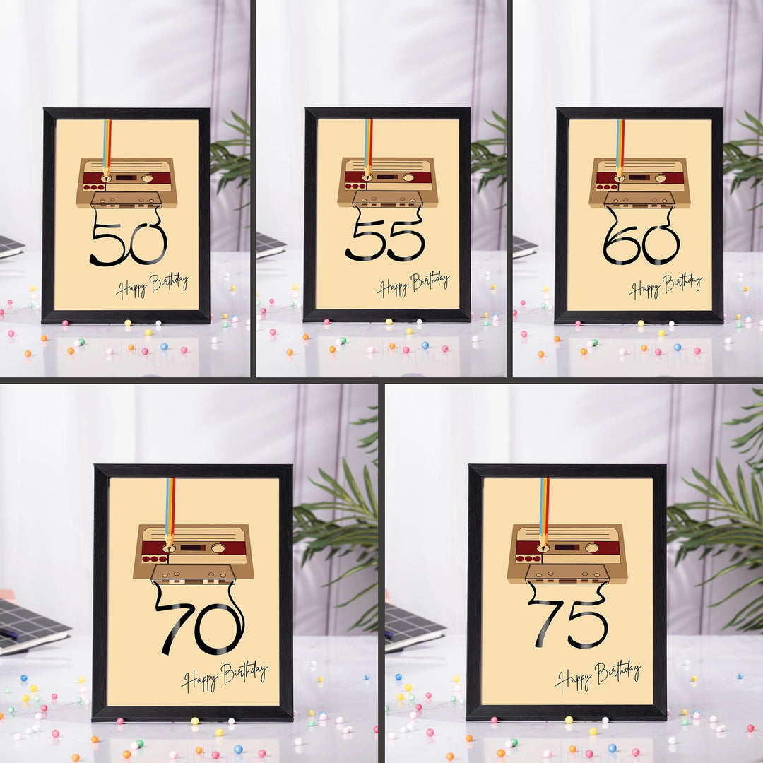 Retro Cassette Birthday Wall Art - different milestones year Variants 50,55,60,70,75