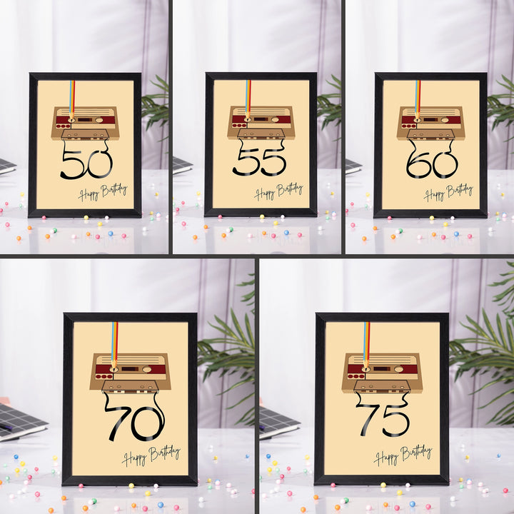 Retro Cassette Birthday Wall Art - different milestones year Variants 50,55,60,70,75