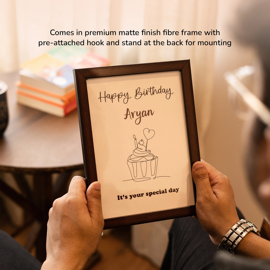 personalized birthday text frame a5 dark brown custom name gift zappy box india