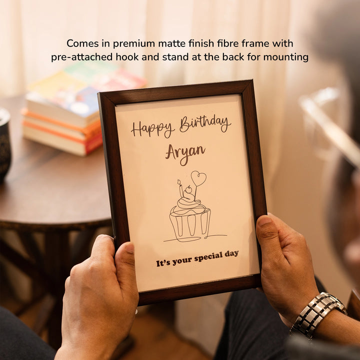 personalized birthday text frame a5 dark brown custom name gift zappy box india