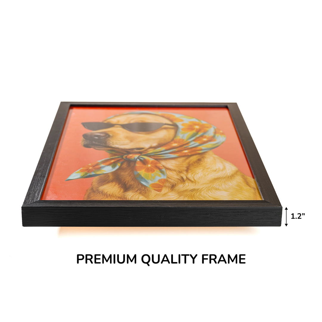 Sunglasses & Scarves Glamorous Dog Wall Art - side profile view of framed print showing premium quality frame depth and thickness