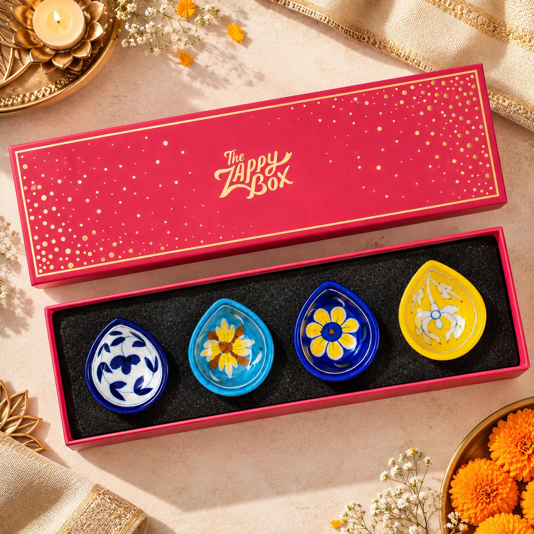 Blue Pottery Diya Set