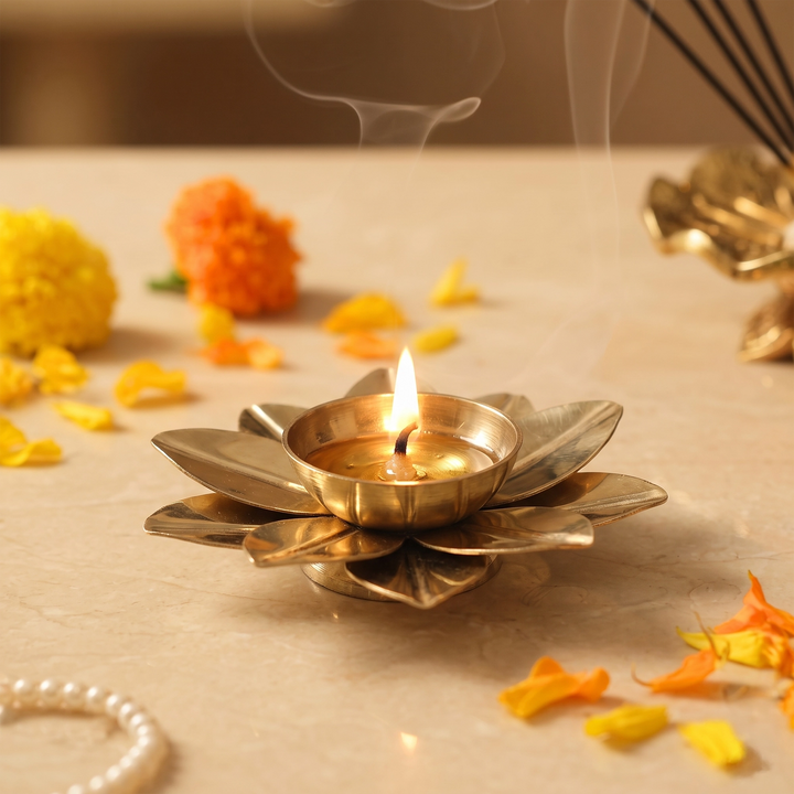 Lotus Brass Diya - Golden