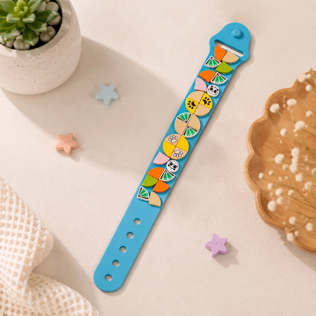silicone watch strap with a colorful retro pattern of cartoon characters and fruit slices, 