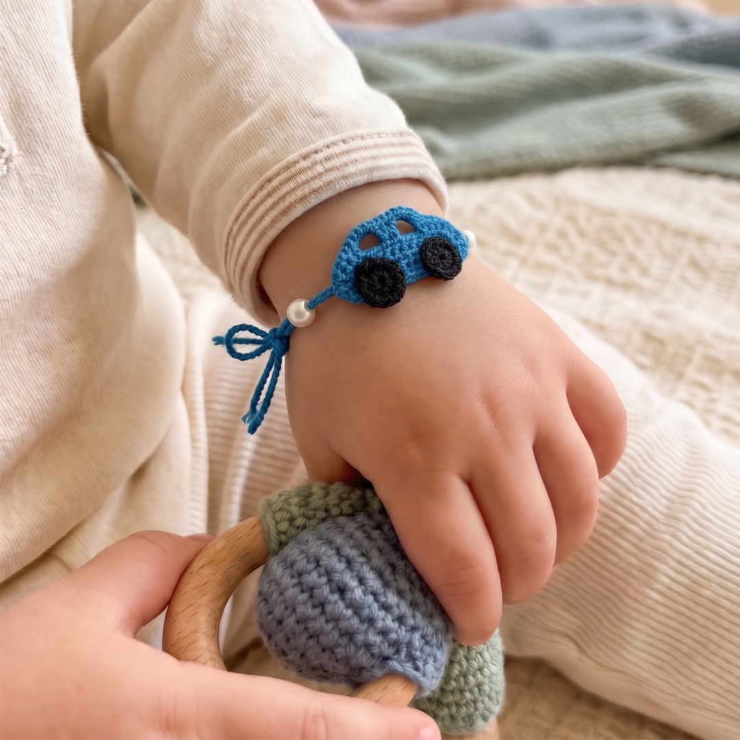 Crochet Blue Car Rakhi For Kids