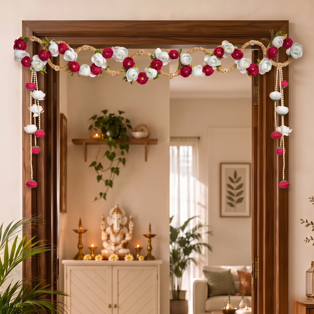 Crimson Ivory Floral Toran
