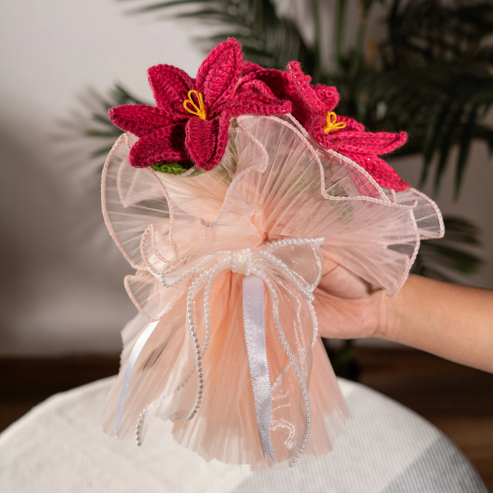 crochet lily bouquet handmade everlasting flowers gift india