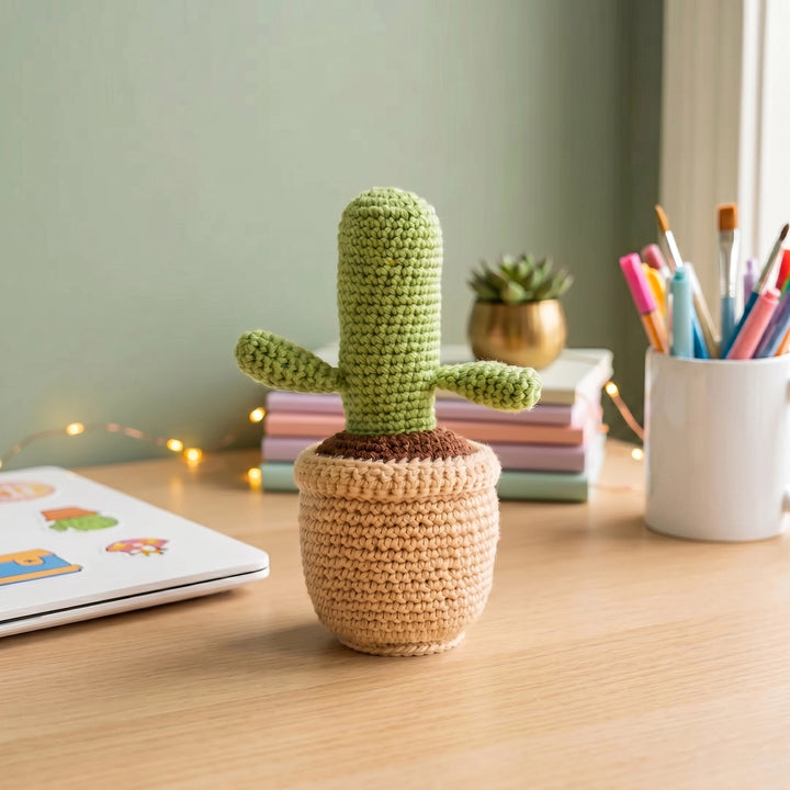 crochet cactus pot handmade gift india desk decor