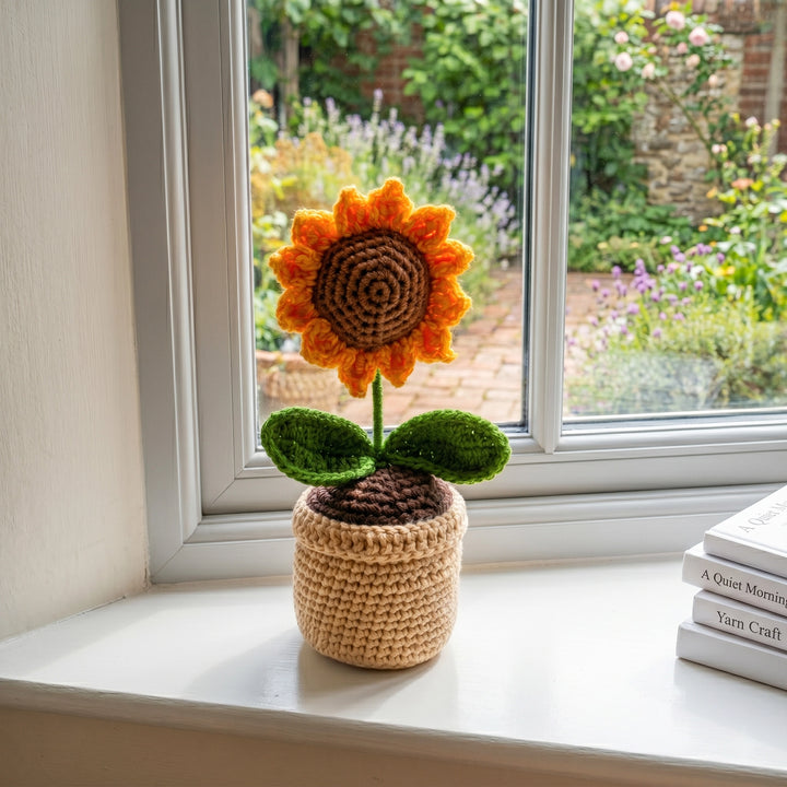 crochet sunflower pot handmade gift india desk decor