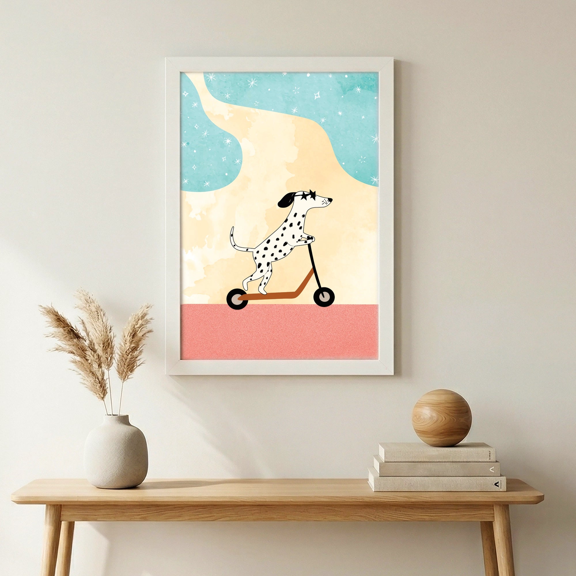 Cool Dalmatian on Scooter Wall Art | Fun Dog Lover Gift | The
