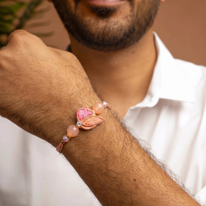 Floral Rakhi & Lumba Set For Bhaiya - Bhabhi