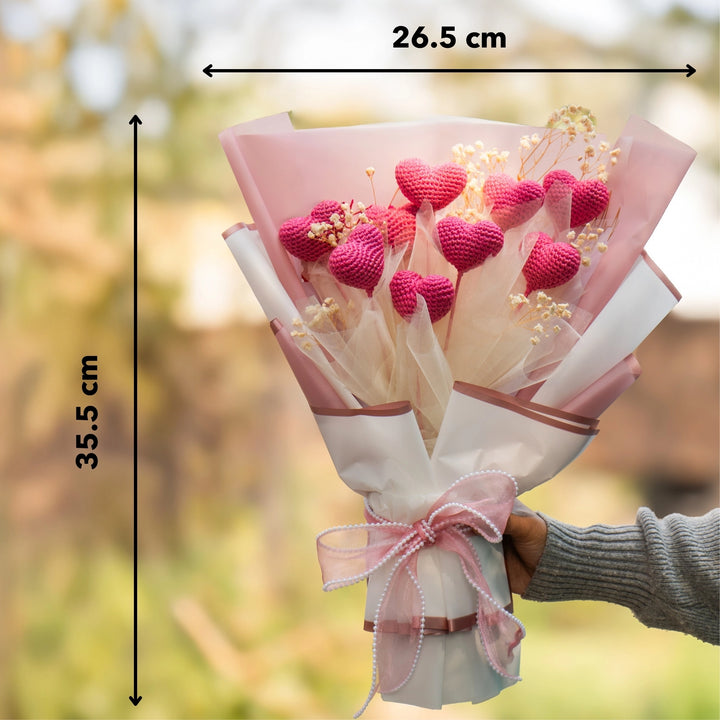 Fluttering Hearts Crochet Flower Bouquet