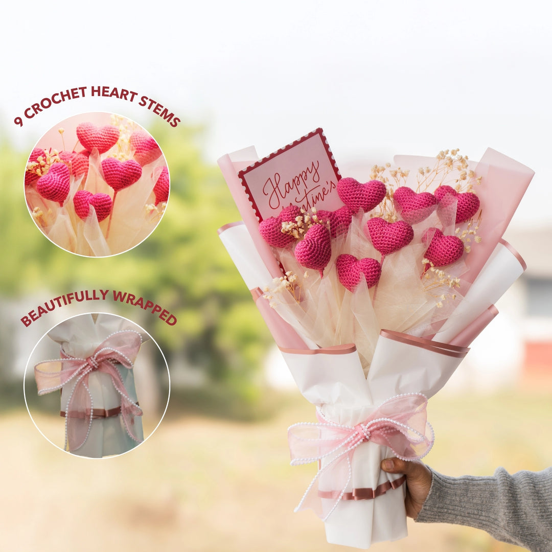 Fluttering Hearts Crochet Flower Bouquet