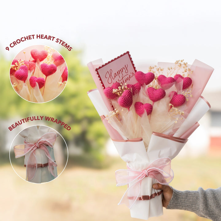 Fluttering Hearts Crochet Flower Bouquet