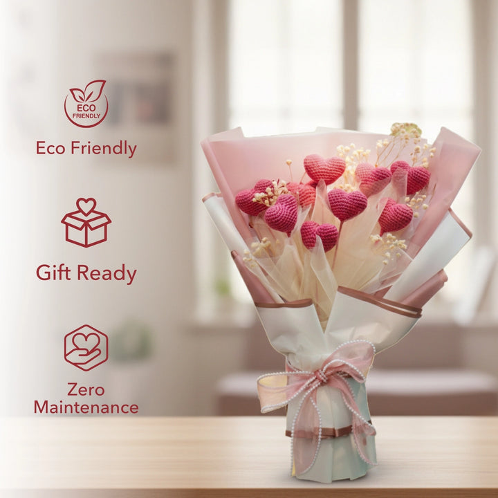 Fluttering Hearts Crochet Flower Bouquet