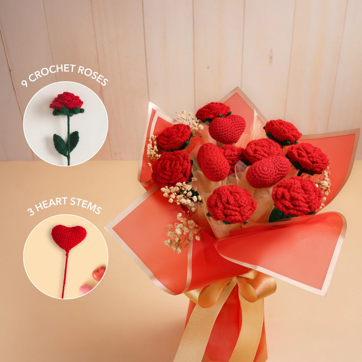 Forever in Love Crochet Rose & Heart Bouquet