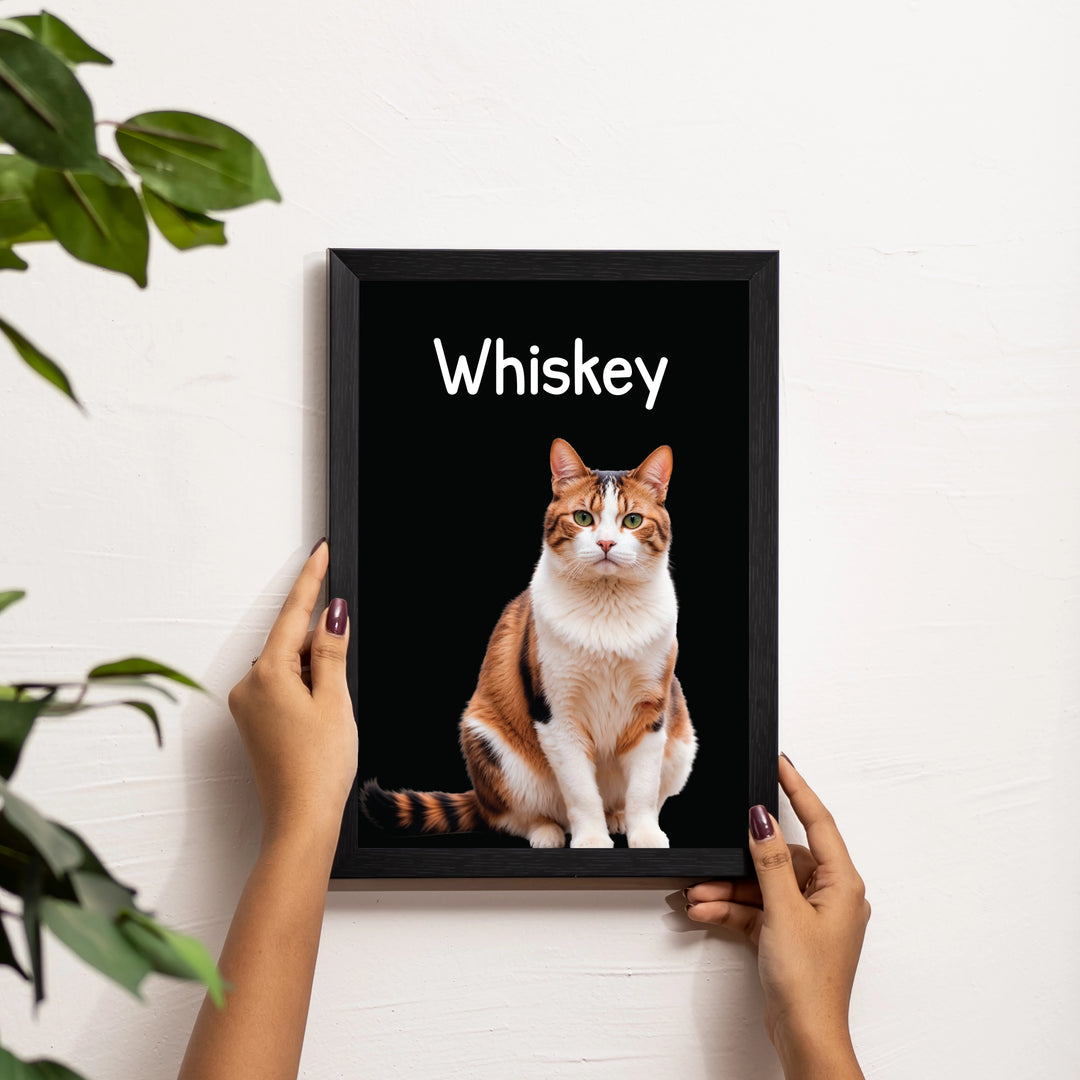 Furry Tale Personalized Frame, black background design, and the cat with the name, featured 