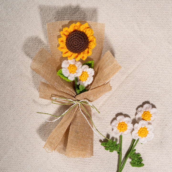 Handcrafted Crochet Sunflower and Daisy Bouquet - A Forever Flower Gift
