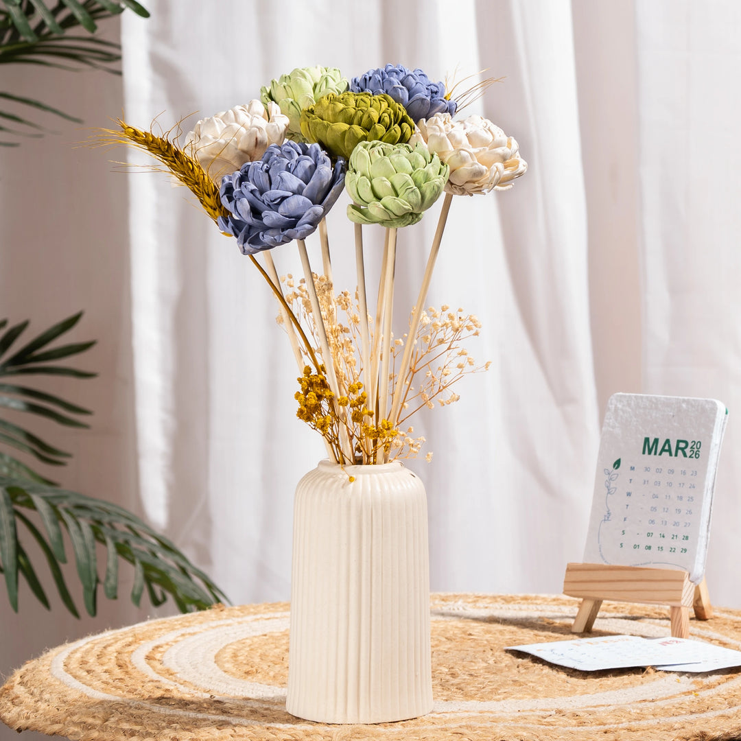 Handcrafted Sola Wood Flower Bouquet in a White Ceramic Vase, A Gift That Never Fades
