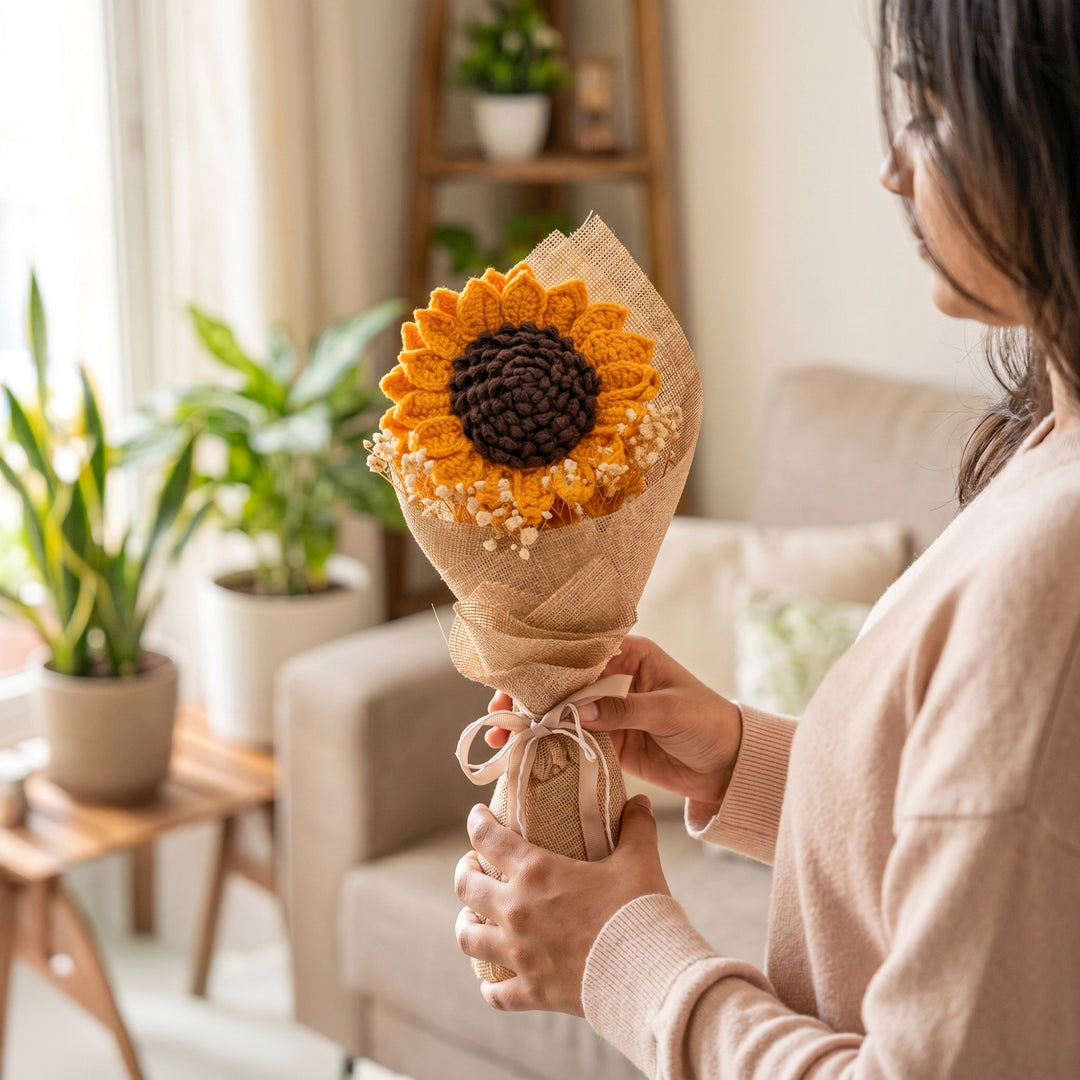 Handcrafted Crochet Sunflower Bouquet - Single Bloom