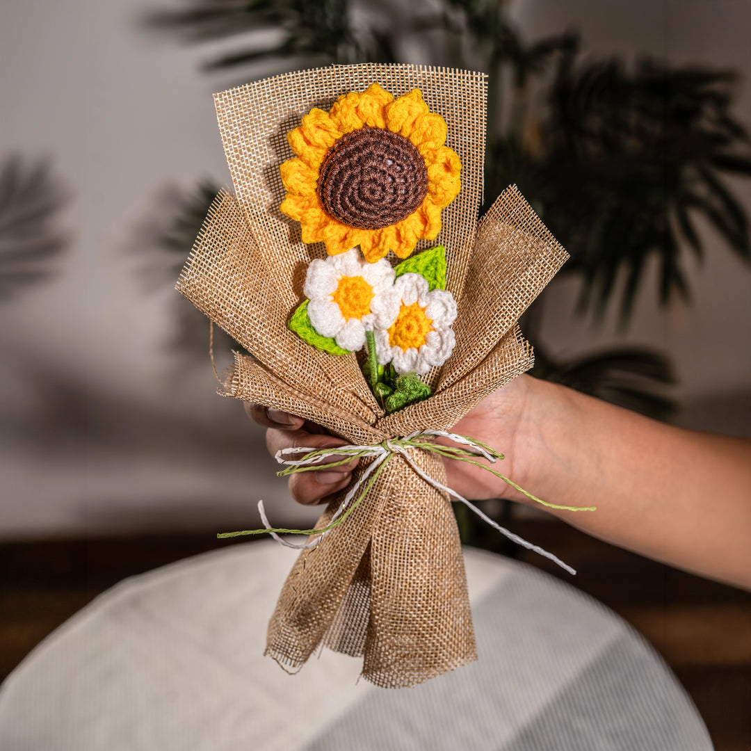 Handcrafted Crochet Sunflower and Daisy Bouquet - A Forever Flower Gift