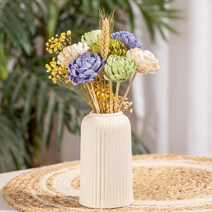 Handcrafted Sola Wood Flower Bouquet in a White Ceramic Vase, A Gift That Never Fades