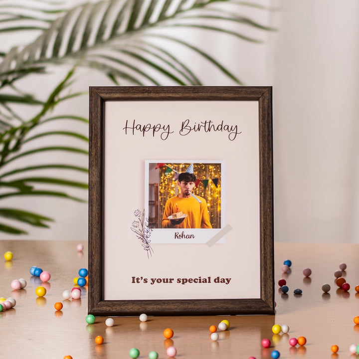 Happy Birthday - Personalized Image and Text Frame | A5 Dark Brown