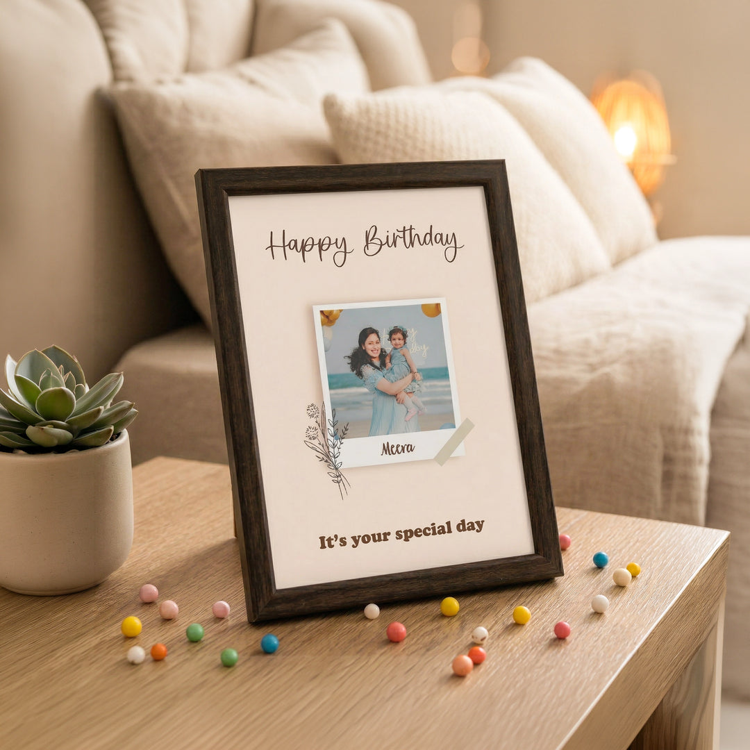 Happy Birthday - Personalized Image and Text Frame | A5 Dark Brown