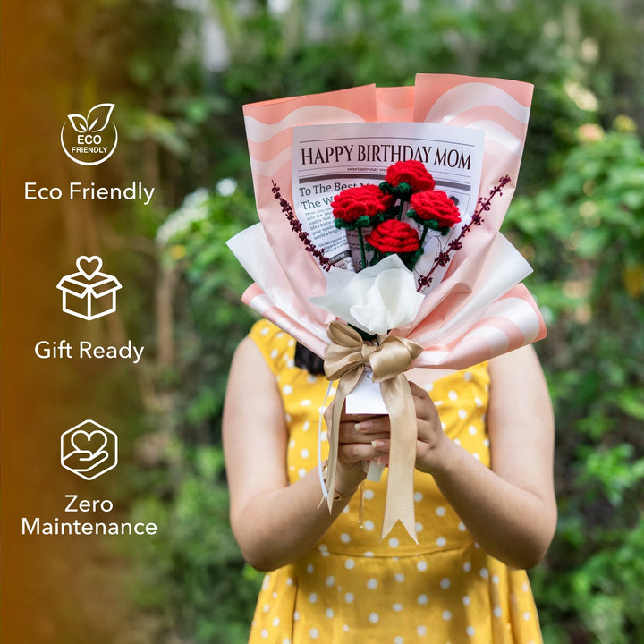 Happy Birthday Mom Crochet Rose Bouquet