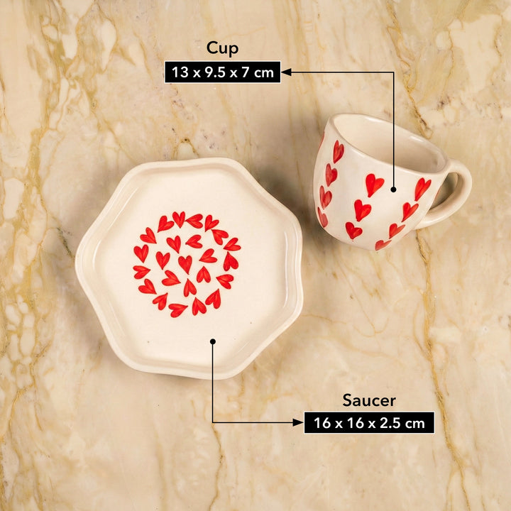 Heart Ceramic Cup And Saucer Set