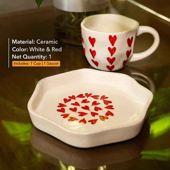 Heart Ceramic Cup And Saucer Set