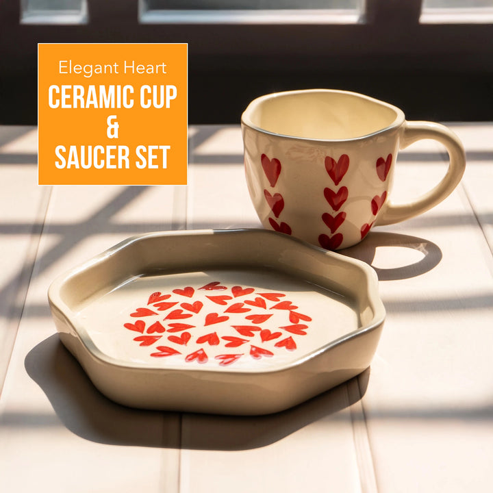Heart Ceramic Cup And Saucer Set