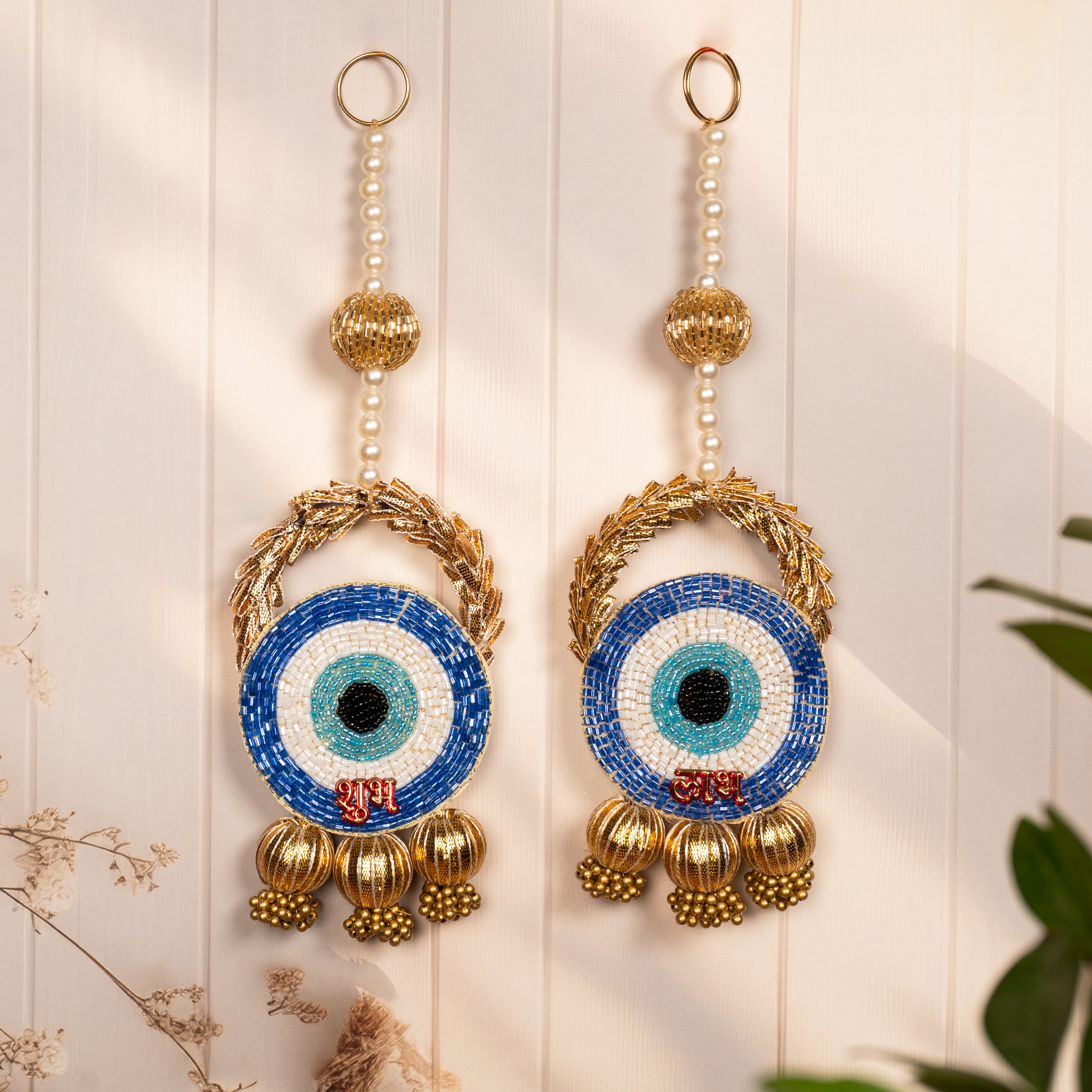 Golden Laurel Evil Eye Hangings - Positive Energy Decor | The
