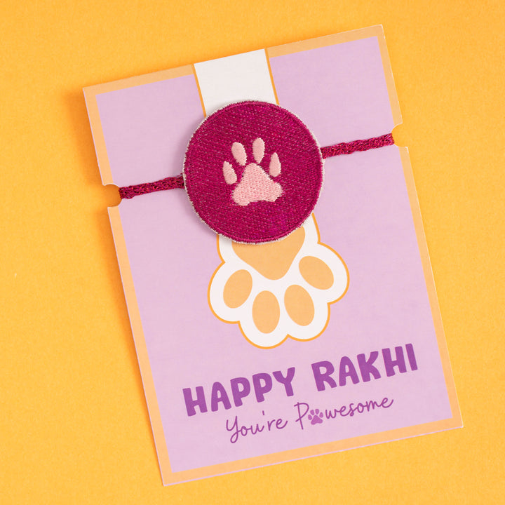 Pink Embroidered Paw Rakhi For Pets