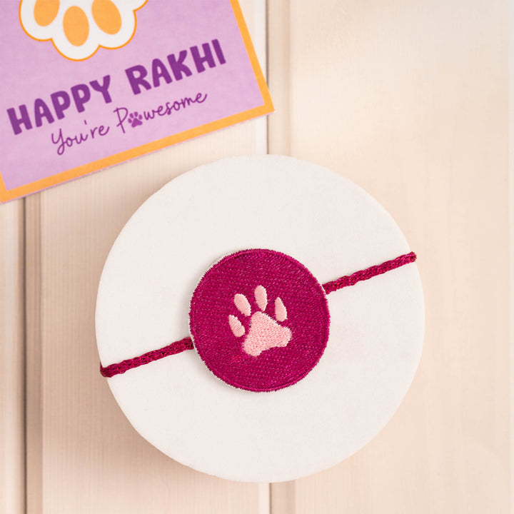 Pink Embroidered Paw Rakhi For Pets