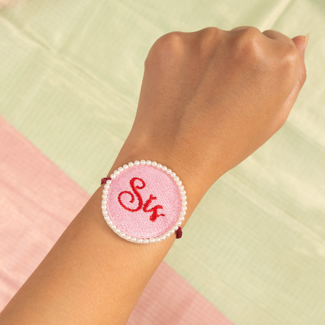 Pink Sis Embroidered Rakhi