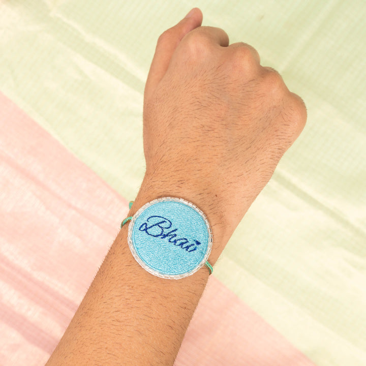 Blue Bhai Embroidered Rakhi