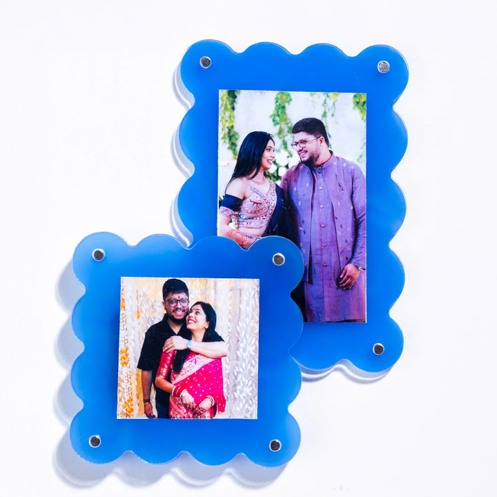 Keepsake scalloped magnetic bright blue polaroid frame - unique gift for boyfriend India