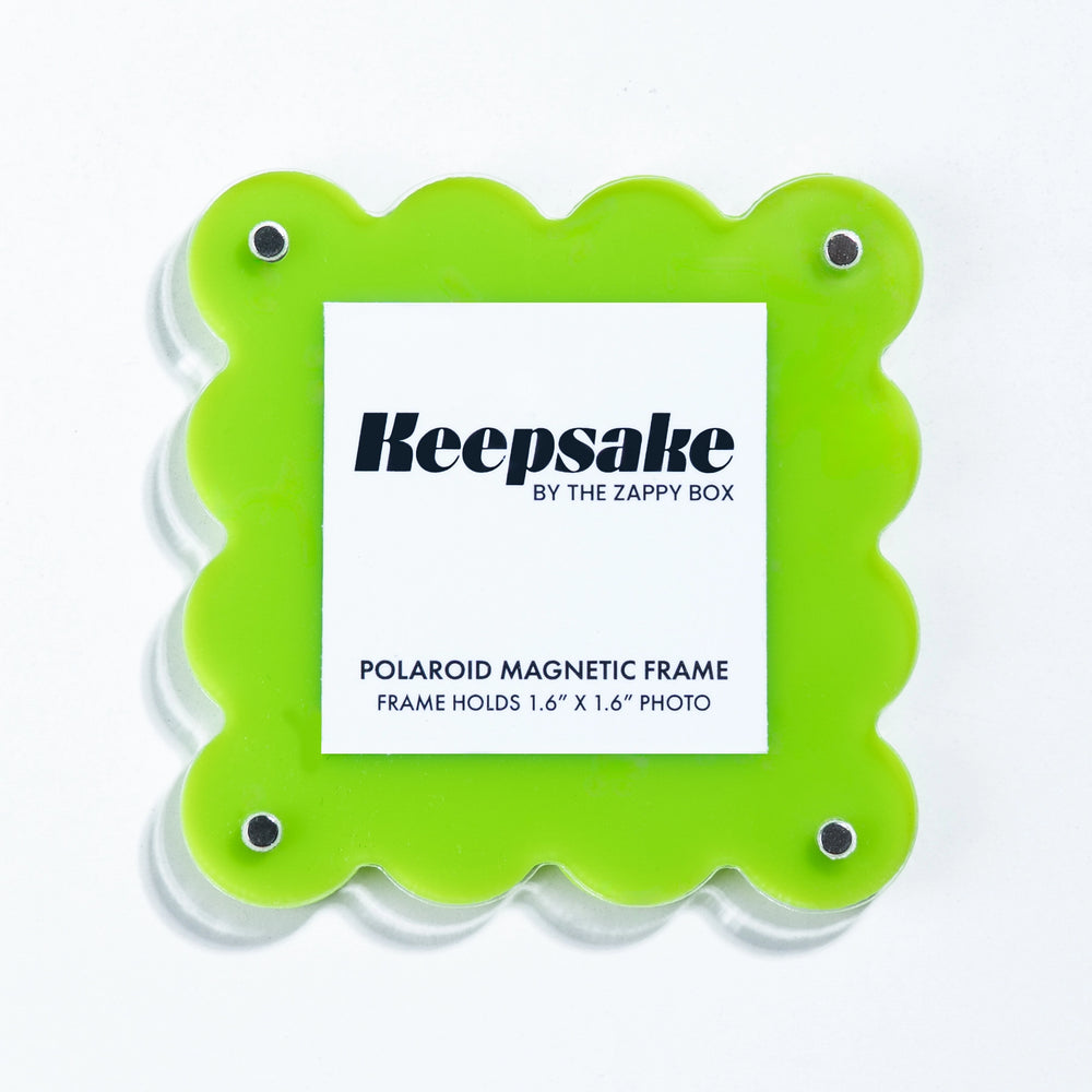 Keepsake 2.7 * 2.7 inch square scalloped magnetic frame – acrylic photo frame The Zappy Box Neon Green
