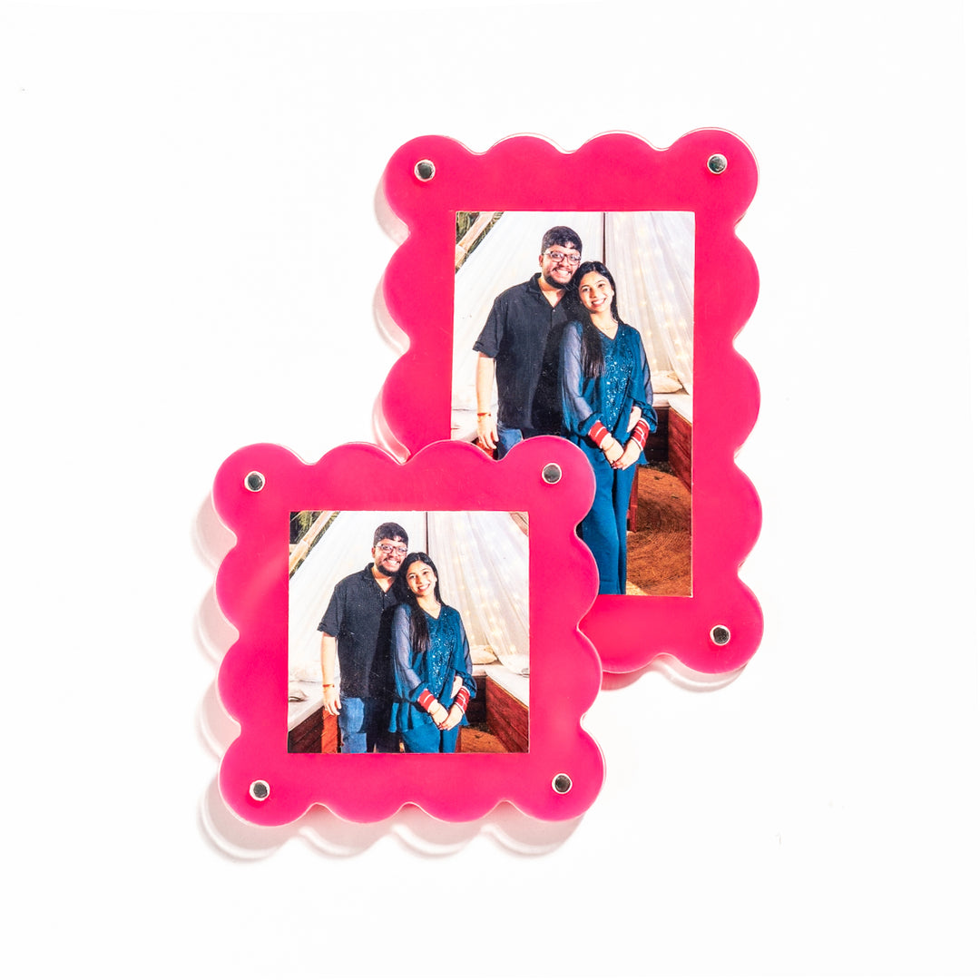 Keepsake scalloped magnetic neon pink polaroid frame - unique gift for girlfriend India
