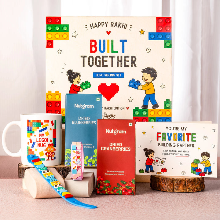 lego love rakhi edition band and mug hamper